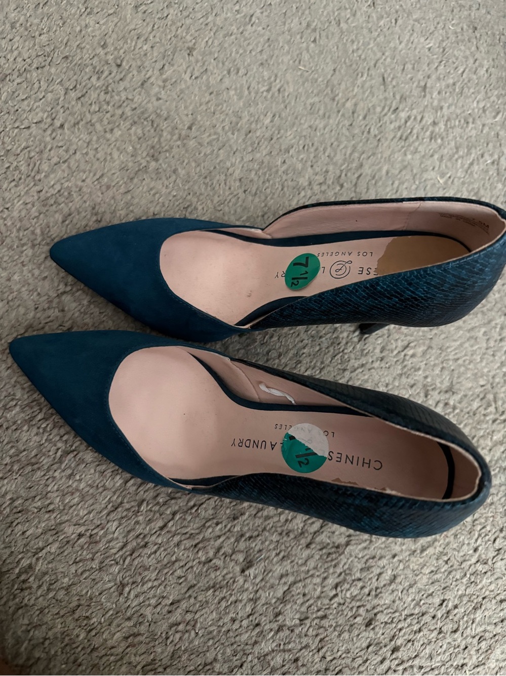 Chinese Laundry Teal Pointed-Toe Heels with Textured Back